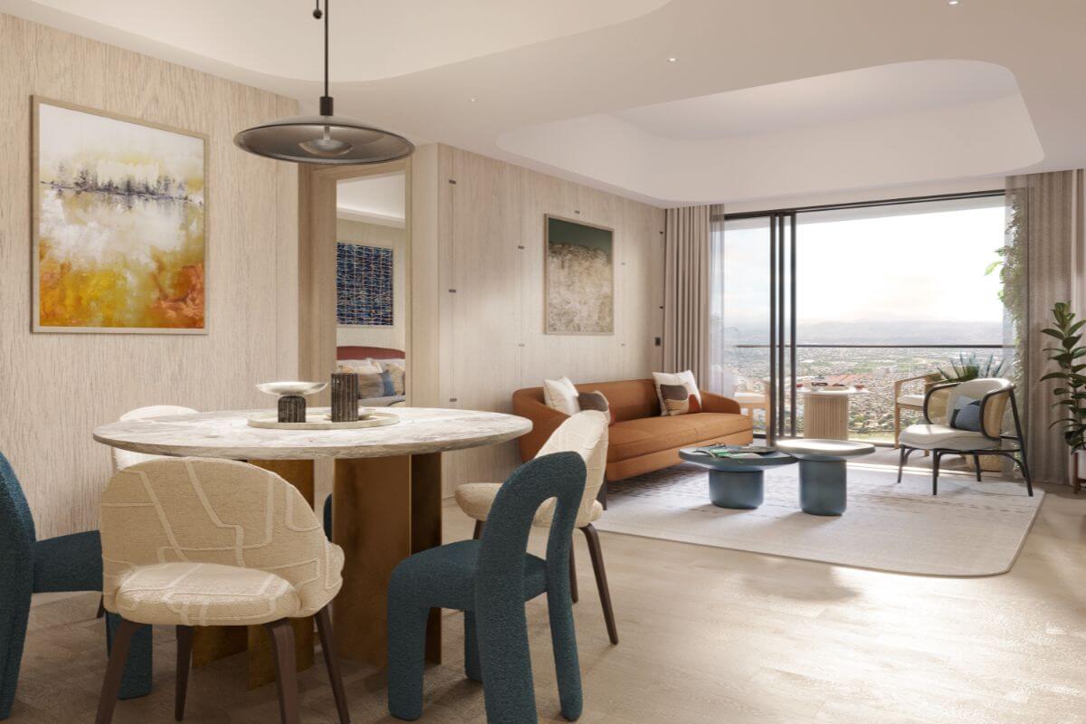 well furnished and colorful living room in condominium
